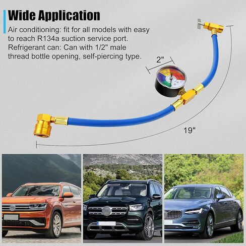 ADAFIRST Car AC R134a خرطوم إعادة الشحن مع مجموعة قياس، أداة شحن مبرد تكييف الهواء التلقائي مع خرطوم شحن الفريون U 100PSI يمكن لمقياس الضغط المنخفض الاستفادة من محول التوصيل السريع in Kuwait