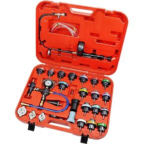 Radiator Pressure Leakage Tester Vacuum Cooling System Purge Coolant Refill Tool Kit 28PCS Universal Automotive Water Tank Leak Test Detector Pneumatic Vacuum Coolant Change Set