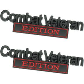 2 Pack Combat Veteran Edition Emblem Funny Metal Badge Fender Decal Car Truck Replacement for Universal Vehicle, SUV, Motorcycle, Bike Black Red