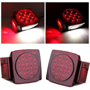 Trailer Lights, 2Pcs Square Red Led Rear Combination Tail Lights Brake Stop Turn Tail License Lights for Utility Trailer Camper Truck RV Boat Marine Snowmobile Tail Lights