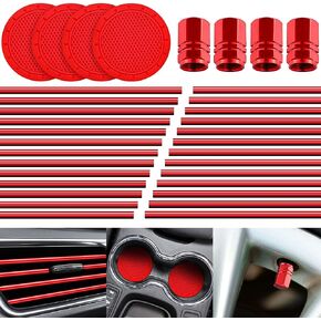 Frienda 28 Pcs Car Interior Accessories Including 20 Pcs Car Air Conditioner Decoration Strip 4 pcs Non Slip Silicone Car Cup Coaster 4 pcs Car Tire Valve Stem Caps for Most Cars SUVs Trucks (Blue)
