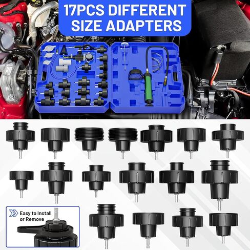 Endxedo 28PCS Universal Radiator Pressure Tester Vacuum Type Cooling System Tool Kit with Pressure Tester Kit Coolant Refill Tool Kit with Red Carry Case in Saudi Arabia