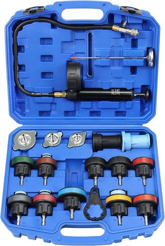 Radiator Pressure Tester Kit, 18PCS Automotive Water Tank Manual Pump Pressure Test Tool and Adapters Work on Cooling System Leak Down Detection for Cars Motorcycles Trucks Airlifts, Black in Kuwait