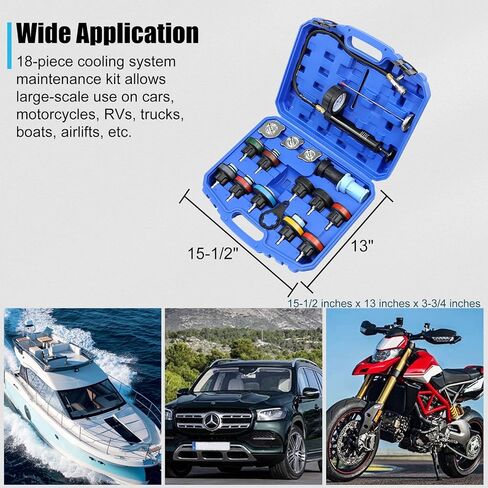 Radiator Pressure Tester Kit, 18PCS Automotive Water Tank Manual Pump Pressure Test Tool and Adapters Work on Cooling System Leak Down Detection for Cars Motorcycles Trucks Airlifts, Black in Kuwait