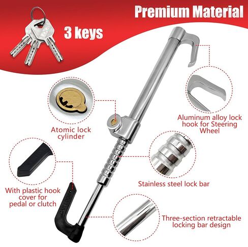 كيهنتوب قفل فرامل لعجلة قيادة السيارة مضاد للسرقة بخطاف مزدوج قابل للسحب يناسب معظم المركبات، امن سيارات الدفع الرباعي in Kuwait