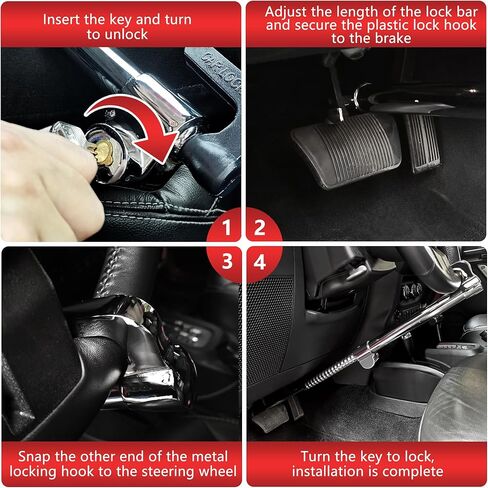 كيهنتوب قفل فرامل لعجلة قيادة السيارة مضاد للسرقة بخطاف مزدوج قابل للسحب يناسب معظم المركبات، امن سيارات الدفع الرباعي in Kuwait