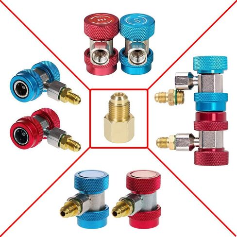 Adjustable R134a Quick Coupler High Low Conversion Adapter Fittings + R134a Refrigerant Tank Adapter Kit for AC Air conditioning Refrigerant R134a HVAC Air Condition Gauge Manifold Hose Connector in Saudi Arabia