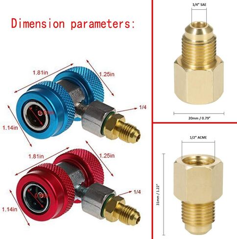 Adjustable R134a Quick Coupler High Low Conversion Adapter Fittings + R134a Refrigerant Tank Adapter Kit for AC Air conditioning Refrigerant R134a HVAC Air Condition Gauge Manifold Hose Connector in Saudi Arabia
