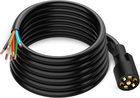 MICTUNING Heavy Duty 7 Way Plug Inline Trailer Cord with Double Prongs Connector - 8 Feet, Weatherproof in Kuwait