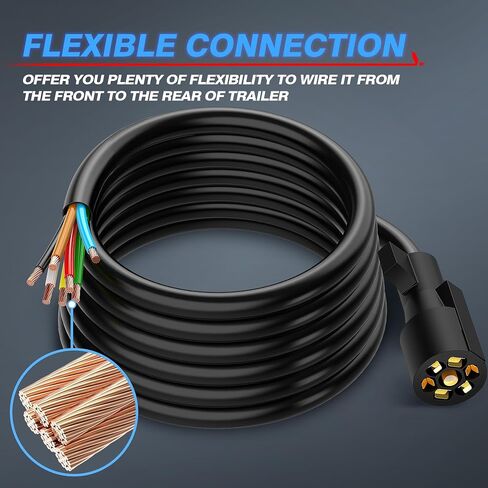 MICTUNING Heavy Duty 7 Way Plug Inline Trailer Cord with Double Prongs Connector - 8 Feet, Weatherproof in Kuwait