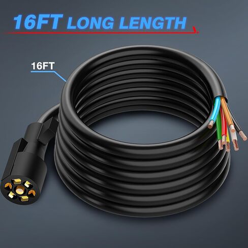 MICTUNING Heavy Duty 7 Way Plug Inline Trailer Cord with Double Prongs Connector - 8 Feet, Weatherproof in Kuwait