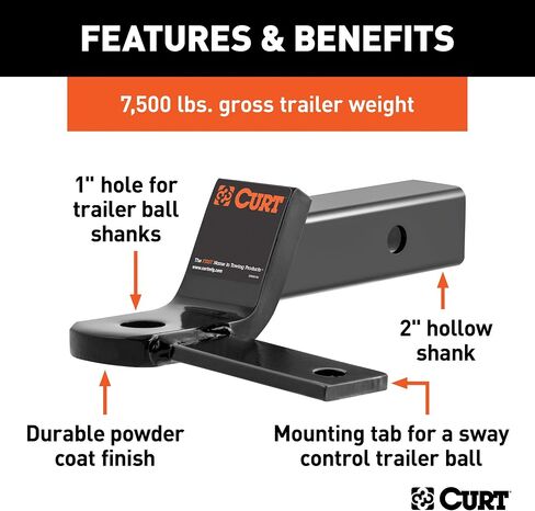 Curt Manufacturing 45820 Anti Sway Trailer Hitch Ball Mount,Fits 2-Inch Receiver,7,500 lbs,1-Inch and 5/8-Inch Holes,2-In Drop,Black in Saudi Arabia
