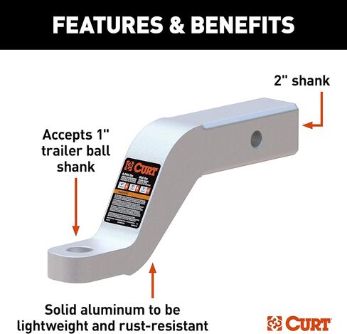 CURT 45361 Aluminum Trailer Hitch Ball Mount, Fits 2-Inch Receiver, 8,000 lbs, 1-Inch Hole, 4-in Drop, 3-in Rise, Black in Saudi Arabia