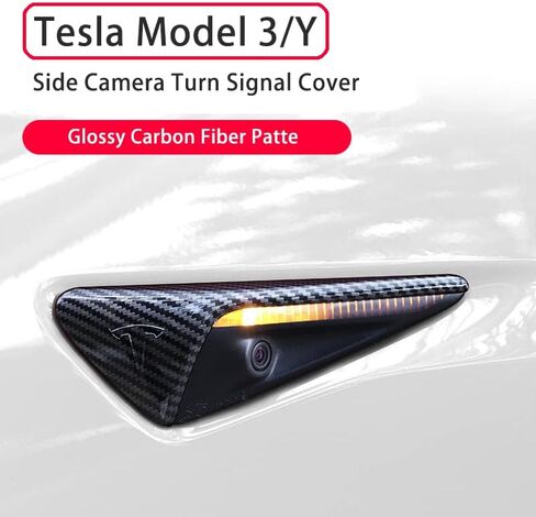 غطاء حماية للكاميرا الجانبية من YJMOTOR Fit Tesla للطراز 3 Y 2017-2022، غطاء فتحة تهوية جانبية لتدفق الهواء من ألياف الكربون ABS خفيف الوزن للديكور وإكسسوارات الحماية من الخارج، قطعتان (ألياف الكربون اللامعة) in Kuwait