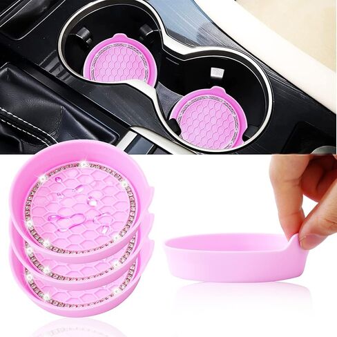 Car Cup Coaster Universal Vehicle Spill Holder Automotive Interior Accessory with Bling Rhinestone Black 2 Pack in Kuwait