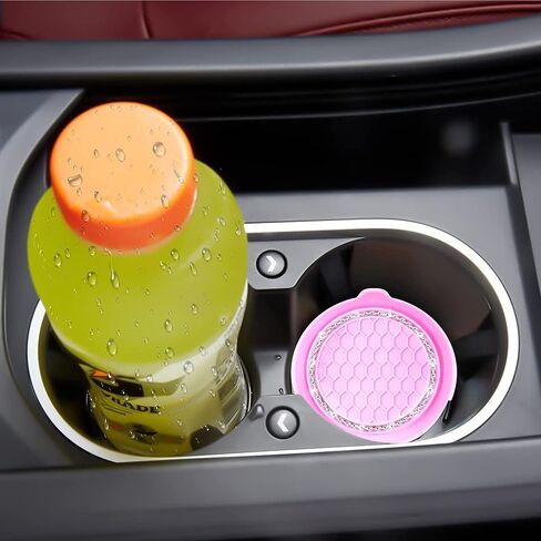 Car Cup Coaster Universal Vehicle Spill Holder Automotive Interior Accessory with Bling Rhinestone Black 2 Pack in Kuwait