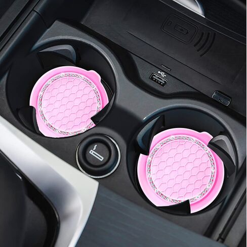 Car Cup Coaster Universal Vehicle Spill Holder Automotive Interior Accessory with Bling Rhinestone Black 2 Pack in Kuwait