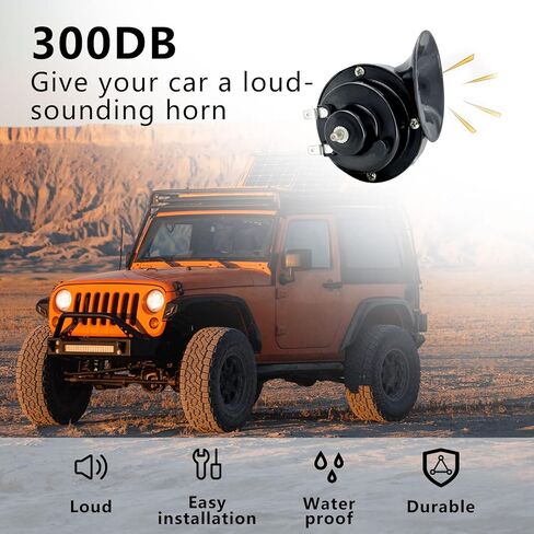 بوق قطار عالي للغاية 300 ديسيبل، زوج واحد مقاوم للماء 12 فولت صوت هائج مزدوج البوق للسيارة والدراجات النارية والشاحنات والدراجة والقارب (اسود) in Kuwait