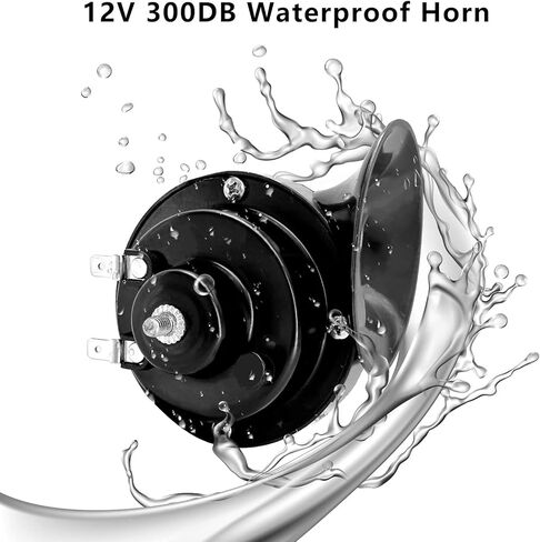 بوق قطار عالي للغاية 300 ديسيبل، زوج واحد مقاوم للماء 12 فولت صوت هائج مزدوج البوق للسيارة والدراجات النارية والشاحنات والدراجة والقارب (اسود) in Kuwait