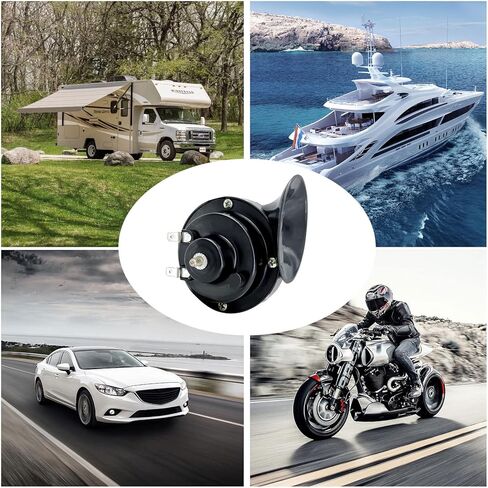 بوق قطار عالي للغاية 300 ديسيبل، زوج واحد مقاوم للماء 12 فولت صوت هائج مزدوج البوق للسيارة والدراجات النارية والشاحنات والدراجة والقارب (اسود) in Kuwait