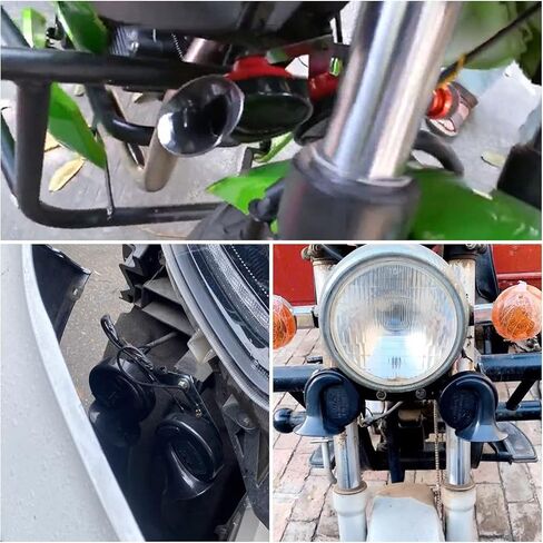 بوق قطار عالي للغاية 300 ديسيبل، زوج واحد مقاوم للماء 12 فولت صوت هائج مزدوج البوق للسيارة والدراجات النارية والشاحنات والدراجة والقارب (اسود) in Kuwait