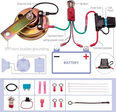 FARBIN ATV Horn Kit with Rocker Switch Led Light and Harness, Compatible with ATV, UTV, RZR, Side by Side, Dune Buggy, Sportsman, Sand Rail, Commander, Kawasaki Teryx, Yamaha Rhino etc. in Kuwait
