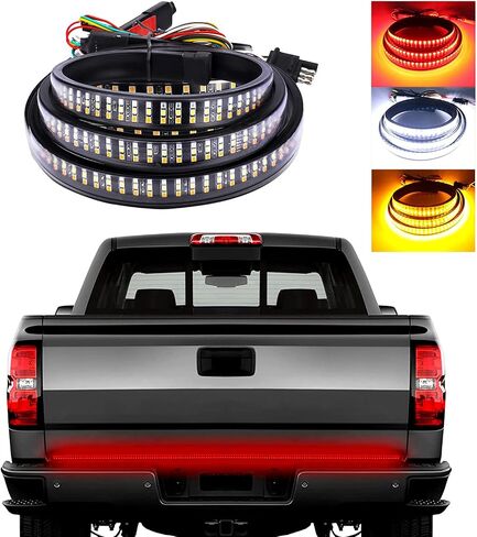 Tailgate Light Bar 48" LED, IP65 Double Row LED Strip with Red Running Brake White Reverse Red Turning Signals Lights, Universal Rear Light Bar for Pickup Trailer SUV RV Van (White&Red) in Kuwait