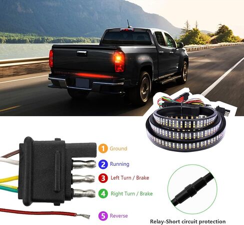 Tailgate Light Bar 48" LED, IP65 Double Row LED Strip with Red Running Brake White Reverse Red Turning Signals Lights, Universal Rear Light Bar for Pickup Trailer SUV RV Van (White&Red) in Kuwait