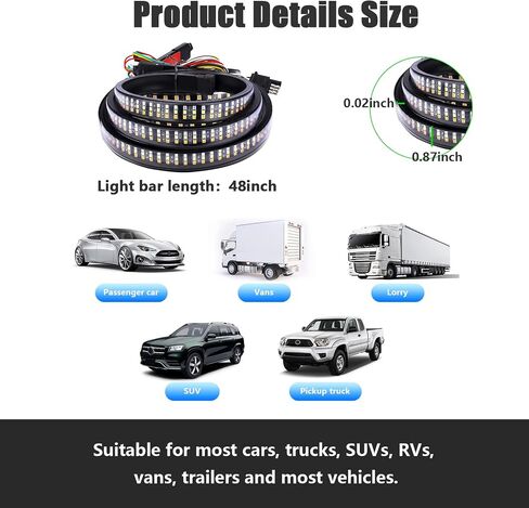 Tailgate Light Bar 48" LED, IP65 Double Row LED Strip with Red Running Brake White Reverse Red Turning Signals Lights, Universal Rear Light Bar for Pickup Trailer SUV RV Van (White&Red) in Kuwait