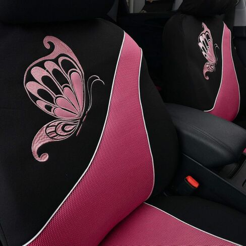 راية الطيران أغطية مقاعد السيارة 2 مقاعد أمامية غطاء بوليستر فراشة مطرزة ثلاثية الأبعاد (3D) أخضر نعناعي مع أسود in Kuwait