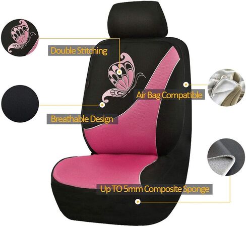 راية الطيران أغطية مقاعد السيارة 2 مقاعد أمامية غطاء بوليستر فراشة مطرزة ثلاثية الأبعاد (3D) أخضر نعناعي مع أسود in Kuwait