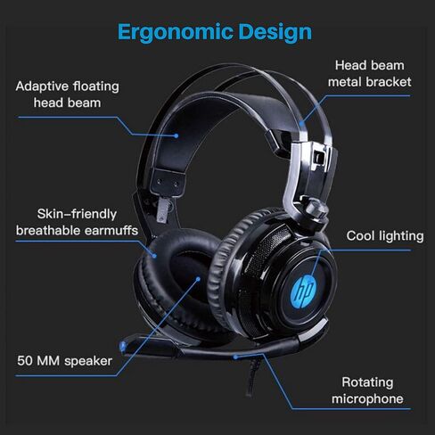 HP Gaming Headphones with Microphone, for PS4, Nintendo Switch, Mac, Laptop, Over Ear Headphones PS4 Headset and LED Light in Saudi Arabia