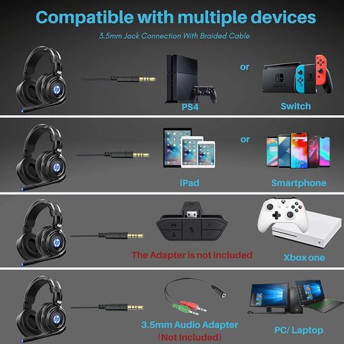 HP Gaming Headphones with Microphone, for PS4, Nintendo Switch, Mac, Laptop, Over Ear Headphones PS4 Headset and LED Light in Saudi Arabia