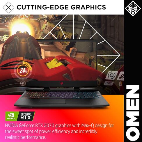 OMEN by HP 2019 15-inch Gaming Laptop, 9th Gen Intel i7-9750H, NVIDIA GeForce RTX 2070 with Max-Q (8 GB), 16 GB RAM, 512 GB Solid-State Drive, VR Ready, Windows 10 Home (15-dc1060nr, Shadow Black) in Kuwait