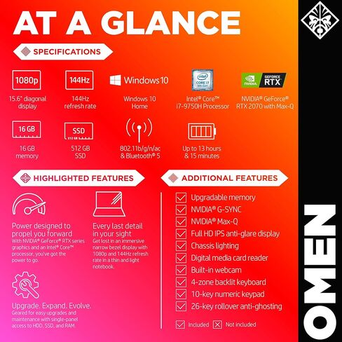 OMEN by HP 2019 15-inch Gaming Laptop, 9th Gen Intel i7-9750H, NVIDIA GeForce RTX 2070 with Max-Q (8 GB), 16 GB RAM, 512 GB Solid-State Drive, VR Ready, Windows 10 Home (15-dc1060nr, Shadow Black) in Kuwait