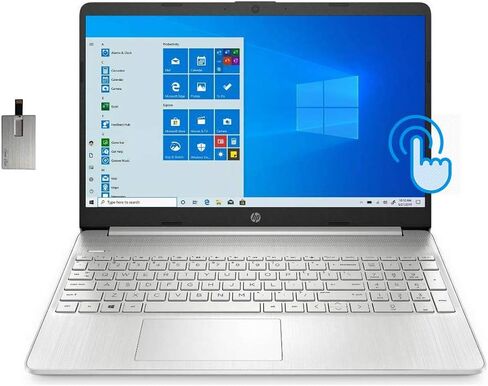 2021 HP 15.6" HD Touchscreen Laptop Computer, AMD Ryzen 7-4700U Processor, 32GB RAM, 2TB SSD, HD Audio, HD Webcam, AMD Radeon Graphics, Bluetooth, HDMI, Windows 10, Silver, 32GB SnowBell USB Card in Saudi Arabia