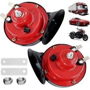 بوق السيارة 300 ديسيبل 12 فولت [عبوة من قطعتين] بوق السيارة - مقاوم للماء، ملحق عالمي، مناسب للمكونات الإلكترونية البديلة للشاحنات والقطارات والسفن والدراجات النارية والسيارات وأبواق القطارات (أحمر) in Kuwait