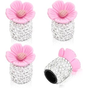 4 Pack Crystal Rhinestone Car Tire Valve Stem Caps Sakura Flower Dustproof Car Wheel Tire Valve Attractive Bling Car Accessories Universal for Cars Trucks and Motorcycles (Dark Pink) in Kuwait