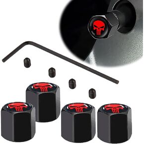 Pack-4 Skull Car Wheel Tire Valve Stem Caps, Anti-Theft Tire Air Valve Caps, Airtight Dust Proof Covers (Black)