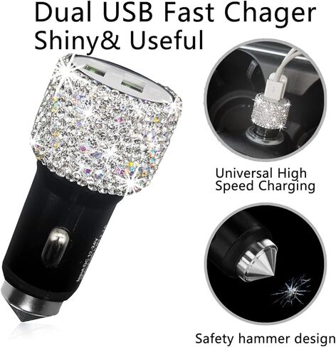 مجموعة إكسسوارات السيارة بلينغ 29 قطعة للنساء، زخرفة منفذ تهوية السيارة بلينغ، أغطية حزام الأمان بلينغ، غطاء فرامل اليد بلينغ، غطاء تروس السيارة بلينغ، شاحن سيارة بلينغ، قواعد السيارة بلينغ (أبيض) in Kuwait