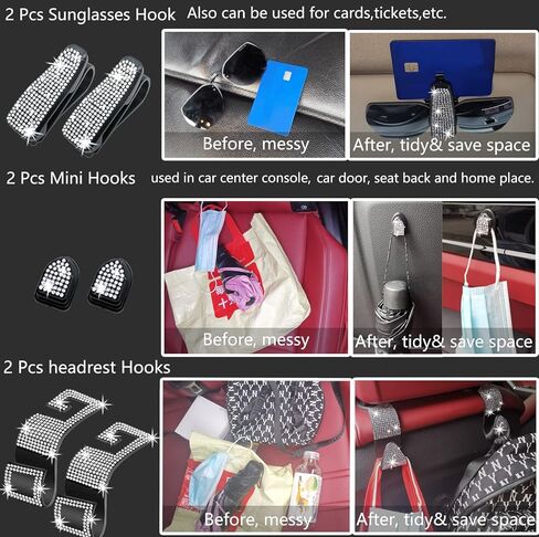 مجموعة إكسسوارات السيارة بلينغ 29 قطعة للنساء، زخرفة منفذ تهوية السيارة بلينغ، أغطية حزام الأمان بلينغ، غطاء فرامل اليد بلينغ، غطاء تروس السيارة بلينغ، شاحن سيارة بلينغ، قواعد السيارة بلينغ (أبيض) in Kuwait