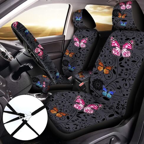 22 Pcs Butterfly Car Seat Covers for Women Butterfly Car Accessories Steering Wheel Cover Cute Butterfly Car Air Vent Clip Car Center Console Pad Cup Holder Seat Belt Pads Keychain for Most Car in Saudi Arabia