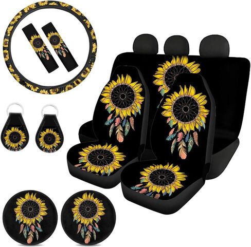 مجموعة ملحقات السيارة Aoopistc Green Alien Moon UFO Star، 4 أغطية مقاعد السيارة + 2 وسادات حزام الأمان + 1 غطاء عجلة القيادة + 1 سلسلة مفاتيح + 1 قاعدة أكواب ماء، 11 عبوة من الديكور الداخلي التلقائي، عالمي in Kuwait