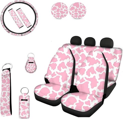Colorful Abstract Hippie Flower Car Seat Covers for Women，12 Pack Aesthetic Boho Flower 70S Auto Seat Cover Accessory Decor Interior Sets with Auto Steering Wheel Cover Seatbelt Cup Pad Keychain in Kuwait