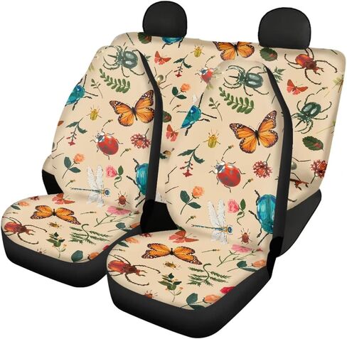 Colorful Abstract Hippie Flower Car Seat Covers for Women，12 Pack Aesthetic Boho Flower 70S Auto Seat Cover Accessory Decor Interior Sets with Auto Steering Wheel Cover Seatbelt Cup Pad Keychain in Kuwait