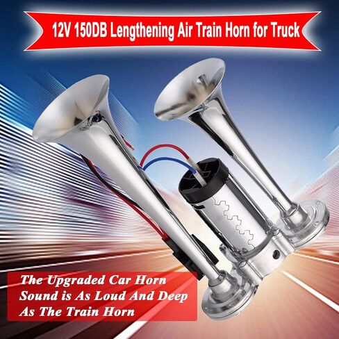 12V Train Horn Kit for Truck Car, 150DB Extended Air Horns Loud Airhorn Kit for Trucks Car Horns Loud Truck Horn Air Horn with Compressor for Truck Boat Train Horn Cars Van Ship in Kuwait