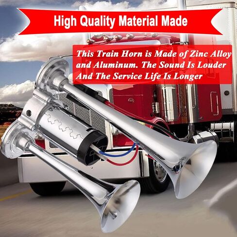 12V Train Horn Kit for Truck Car, 150DB Extended Air Horns Loud Airhorn Kit for Trucks Car Horns Loud Truck Horn Air Horn with Compressor for Truck Boat Train Horn Cars Van Ship in Kuwait