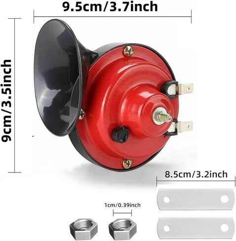 بوق السيارة 300 ديسيبل 12 فولت [عبوة من قطعتين] بوق السيارة - مقاوم للماء، ملحق عالمي، مناسب للمكونات الإلكترونية البديلة للشاحنات والقطارات والسفن والدراجات النارية والسيارات وأبواق القطارات (أحمر) in Kuwait