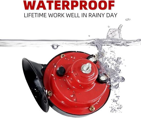 بوق السيارة 300 ديسيبل 12 فولت [عبوة من قطعتين] بوق السيارة - مقاوم للماء، ملحق عالمي، مناسب للمكونات الإلكترونية البديلة للشاحنات والقطارات والسفن والدراجات النارية والسيارات وأبواق القطارات (أحمر) in Kuwait