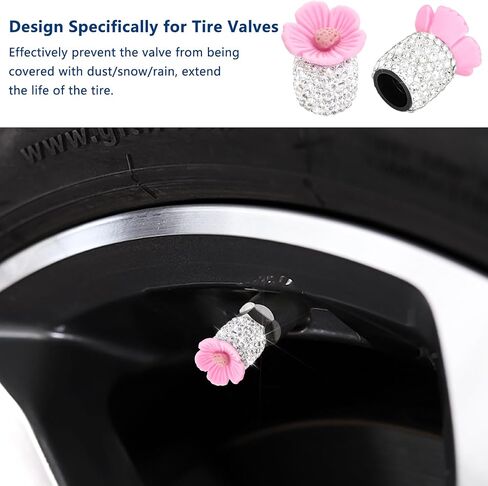 4 Pack Crystal Rhinestone Car Tire Valve Stem Caps Sakura Flower Dustproof Car Wheel Tire Valve Attractive Bling Car Accessories Universal for Cars Trucks and Motorcycles (Dark Pink) in Saudi Arabia